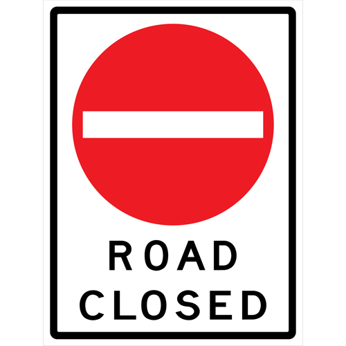 Enseigne enroulable de circulation  Road Closed , 36" x 48", Vinyle, Anglais avec pictogramme M & M Nord Ouest Inc