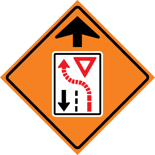 Enseigne enroulable de circulation c&eacute;dez le passage devant, 29-1/2" x 29-1/2", Vinyle, Pictogramme M & M Nord Ouest Inc
