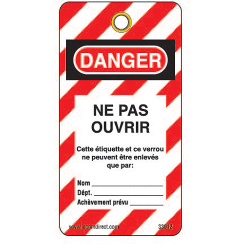 &eacute;tiquettes de verrouillage, Plastique, 3" la x 5-3/4" h, Français M & M Nord Ouest Inc