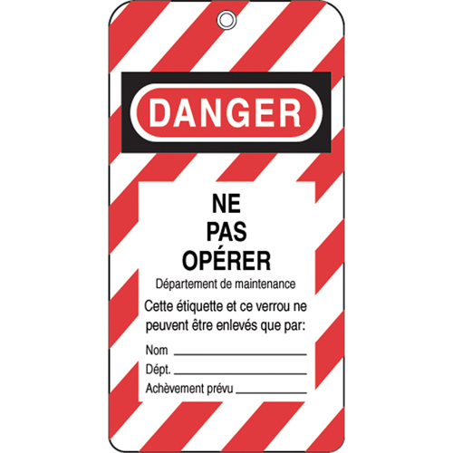 Lockout Tags, Plastic, 3" W x 5-3/4" H, French M & M Nord Ouest Inc