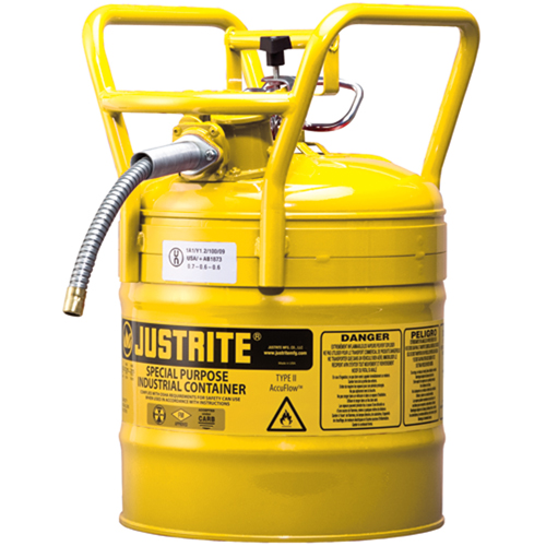 Bidons s&eacute;curitaires D.O.T. de AccuFlow, Type II, Acier, 5 gal. US, Jaune, Homologu&eacute; FM M & M Nord Ouest Inc