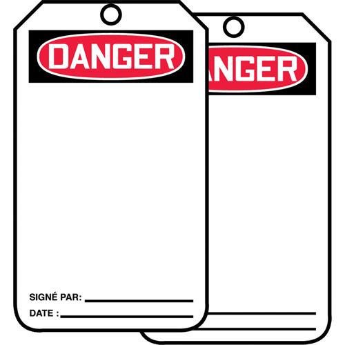 &eacute;tiquettes de s&eacute;curit&eacute; avec ent&ecirc;te vierge, Papier cartonn&eacute;, 3-1/8" la x 5-7/8" h, Français M & M Nord Ouest Inc
