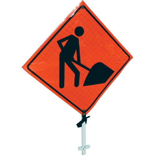 Enseigne sur poteau pr&eacute;sence de travailleurs, 24" x 24", Vinyle, Pictogramme M & M Nord Ouest Inc
