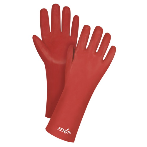 Gants rouges &agrave; fini doux r&eacute;sistants aux produits chimiques, Taille 9, 14" lo, PVC, Doublure en Interlock, 47-mil M & M Nord Ouest Inc