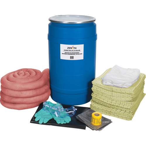 Trousse de lutte contre les d&eacute;versements de premi&egrave;re qualit&eacute;, Mati&egrave;res dangereuses, Baril, Absorbance de 30 gal. US M & M Nord Ouest Inc