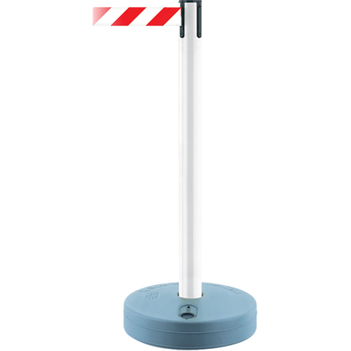 Outdoor TensaBarrier&reg; Barrier Post, Plastic, 37" H, White/Red Tape, 13' Tape Length M & M Nord Ouest Inc