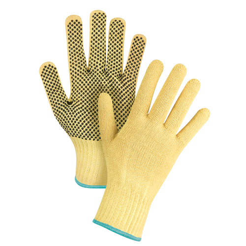 Gants tricot&eacute;s sans couture &agrave; pois, Taille T-Grand/10, Calibre 7, Rev&ecirc;tement PVC, Enveloppe en Kevlar, ASTM ANSI niveau A2/EN 388 niveau 3 M & M Nord Ouest Inc