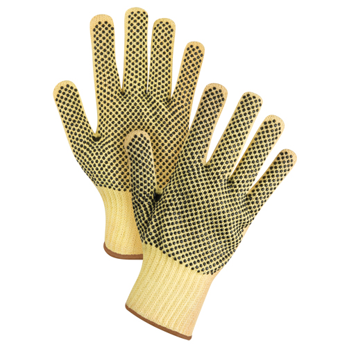 Gants tricot&eacute;s deux c&ocirc;t&eacute;s, sans couture, &agrave; pois, Taille Grand/9, Calibre 7, Rev&ecirc;tement PVC, Enveloppe en Kevlar, ASTM ANSI niveau A2/EN 388 niveau 3 M & M Nord Ouest Inc