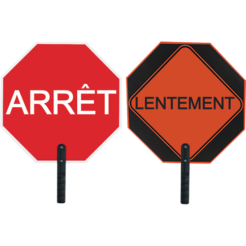 Double-Sided "Arr&ecirc;t/Lentement" Traffic Control Sign, 18" x 18", Aluminum, French with Pictogram M & M Nord Ouest Inc