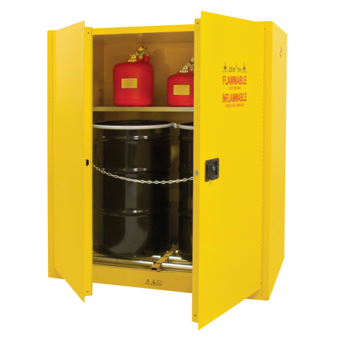 Vertical Drum Storage Cabinet, 110 US gal. Cap., 2 Drums, Yellow M & M Nord Ouest Inc