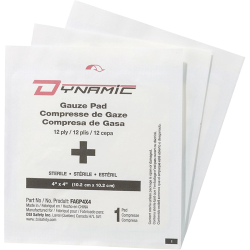 Gaze Dynamic, Tampon, 4" lo x 4" la, St&eacute;rile, Dispositif m&eacute;dical Classe 1 M & M Nord Ouest Inc