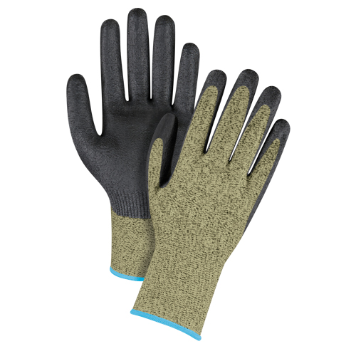 Gants &eacute;lastiques sans coutures r&eacute;sistants &agrave; la coupe noir & jaune, Taille T-Grand/10, Calibre 13, Rev&ecirc;tement Mousse de nitrile, Enveloppe en Aramide, ASTM ANSI niveau A6 M & M Nord Ouest Inc