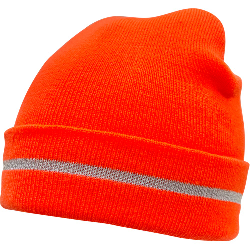 Bonnet en tricot haute visibilit&eacute; avec bande r&eacute;fl&eacute;chissante, Orange haute visibilit&eacute;, Acrylique M & M Nord Ouest Inc