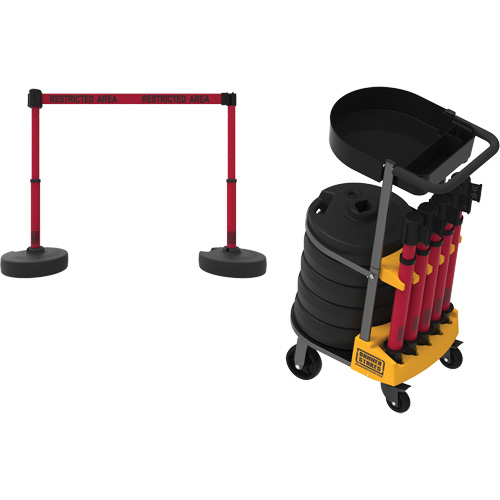 PLUS Barrier Post Cart Kit with Tray, 75' L, Metal, Red M & M Nord Ouest Inc