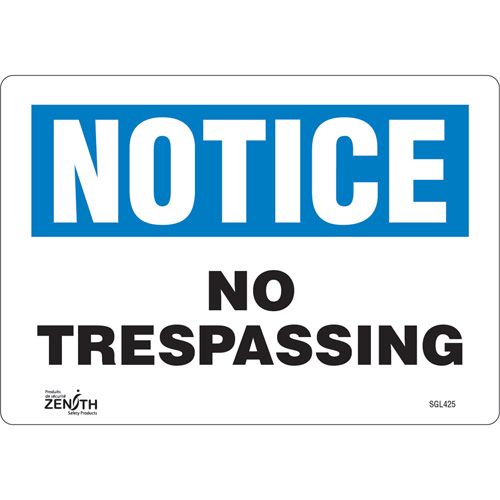 "No Trespassing" Sign, 7" x 10", Vinyl, English M & M Nord Ouest Inc