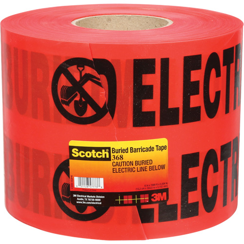 Scotch&reg; Buried Barricade Tape, English, 6" W x 1000' L, 4 mils, Black on Red M & M Nord Ouest Inc