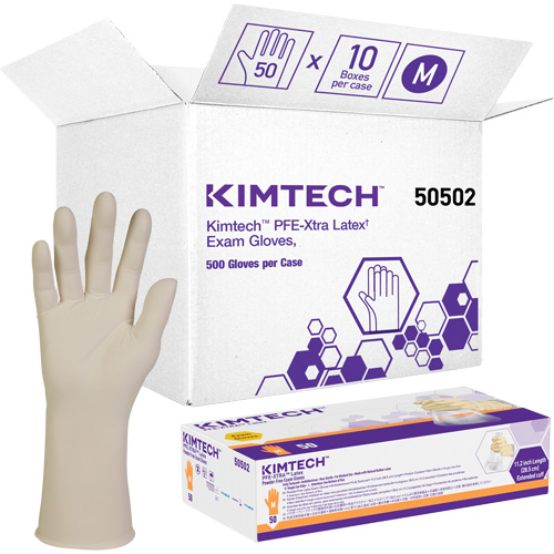 Gants m&eacute;dicaux Kimtech XTRA-PFE, Moyen, Latex, 6 mils, Sans poudre, Blanc, Classe 2 M & M Nord Ouest Inc