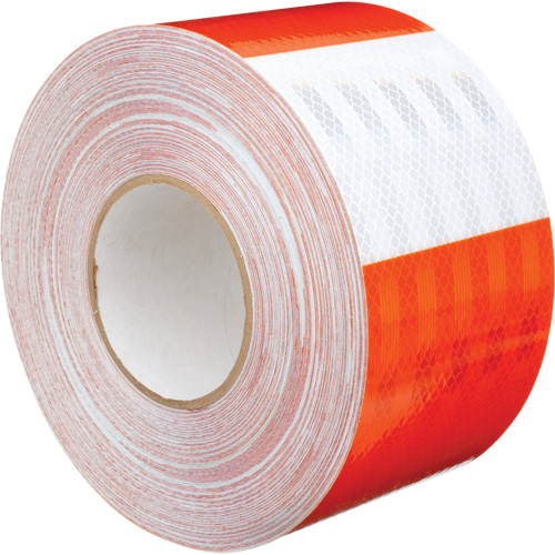 Feuille de rev&ecirc;tement de barricade prismatique de qualit&eacute; &agrave; haute intensit&eacute;, 4" la x 150' lo, 19 mils, Orange et blanc M & M Nord Ouest Inc
