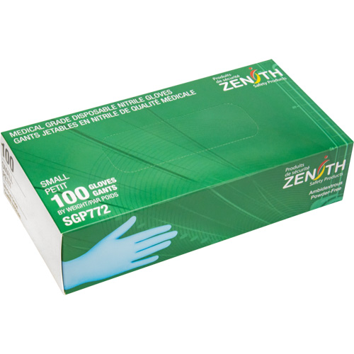 Gants jetables de calibre m&eacute;dical r&eacute;sistants &agrave; la perforation, Petit, Nitrile, 4,5 mils, Sans poudre, Bleu, Classe 2 M & M Nord Ouest Inc