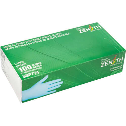 Gants jetables de calibre m&eacute;dical r&eacute;sistants &agrave; la perforation, Grand, Nitrile, 4,5 mils, Sans poudre, Bleu, Classe 2 M & M Nord Ouest Inc