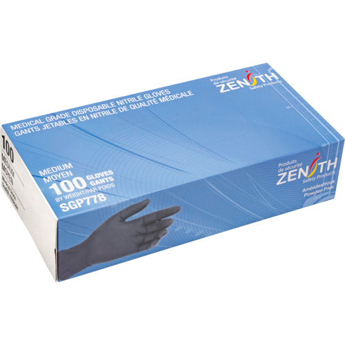 Puncture-Resistant Medical-Grade Disposable Gloves, Medium, Nitrile, 5-mil, Powder-Free, Black, Class 2 M & M Nord Ouest Inc