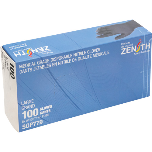 Gants jetables de calibre m&eacute;dical r&eacute;sistants &agrave; la perforation, Grand, Nitrile, 5 mils, Sans poudre, Noir, Classe 2 M & M Nord Ouest Inc