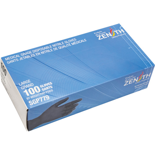 Gants jetables de calibre m&eacute;dical r&eacute;sistants &agrave; la perforation, Grand, Nitrile, 5 mils, Sans poudre, Noir, Classe 2 M & M Nord Ouest Inc