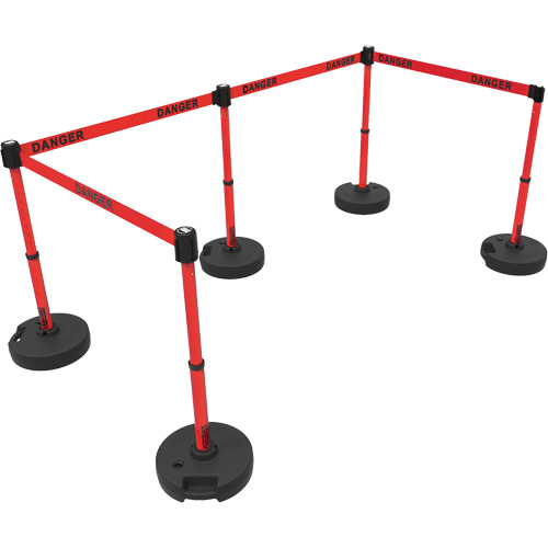 Ensemble de montants pour barri&egrave;re Plus, Plastique, 42" h, Ruban Rouge, Longueur du ruban 15' M & M Nord Ouest Inc