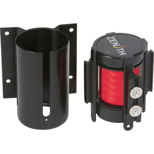 Barri&egrave;re &agrave; fixation murale avec ruban magn&eacute;tique, Acier, Fixation par vis, 7', Ruban Rouge M & M Nord Ouest Inc