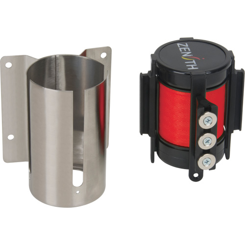 Barri&egrave;re &agrave; fixation murale avec ruban magn&eacute;tique, Acier, Fixation par vis, 12', Ruban Rouge M & M Nord Ouest Inc