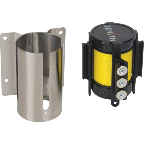 Wall Mount Barrier with Magnetic Tape, Steel, Screw Mount, 12', Yellow Tape M & M Nord Ouest Inc