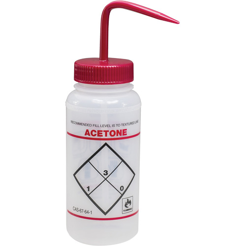Bouteille de rinsage &agrave; grande ouverture avec &eacute;tiquette de s&eacute;curit&eacute; "Acetone", 16 oz M & M Nord Ouest Inc