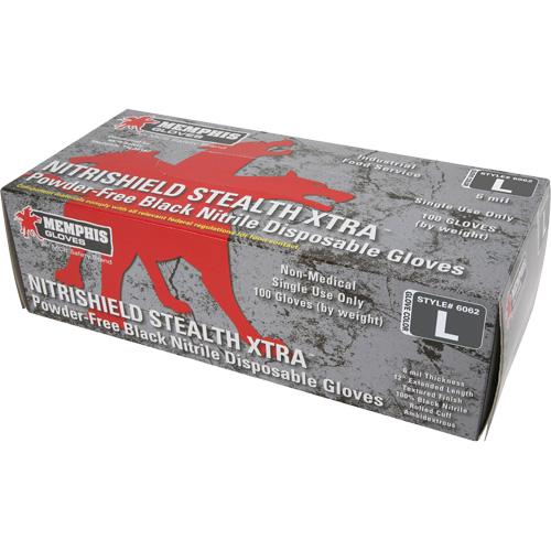 NitriShield Stealth Extra Disposable Gloves, Large, Nitrile, 6-mil, Powder-Free, Black M & M Nord Ouest Inc