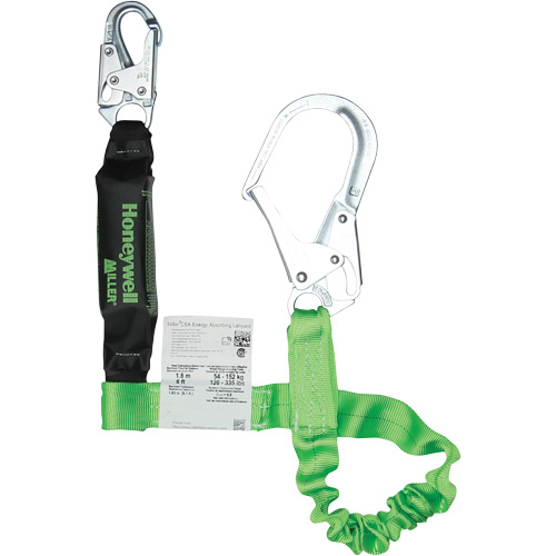 Miller&reg; StretchStop&reg; Shock-Absorbing Lanyard, 6', Scaffold Hook Center, Locking Snap Hook Leg Ends, Polyester M & M Nord Ouest Inc
