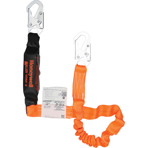 Titan Energy-Absorbing Lanyard, 6', Locking Snap Hook Center, Locking Snap Hook Leg Ends, Polyester M & M Nord Ouest Inc