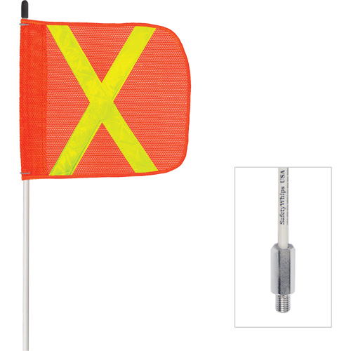 Fanion &agrave; tige en fibre de verre non aliment&eacute; Safety Whip, Fixation Filet&eacute;, Hauteur 6', Orange avec X r&eacute;fl&eacute;chissant M & M Nord Ouest Inc