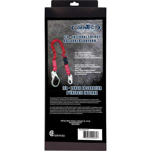 ShockSorb Internal Shock Lanyard, 6', Snap Hook Center, Snap Hook Leg Ends, Polyester M & M Nord Ouest Inc