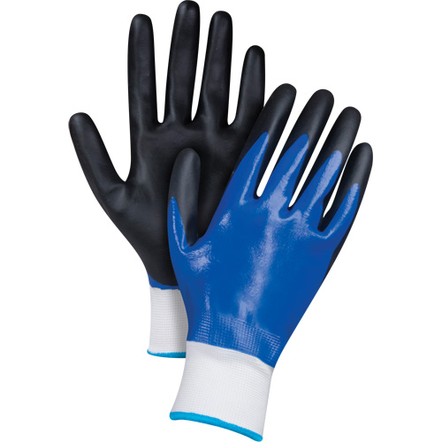 Gants enduits noir & bleu, 2T-Grand, R&ecirc;vetement Mousse de nitrile, Calibre 15, Enveloppe en Nylon M & M Nord Ouest Inc