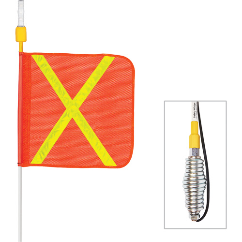 Tiges de s&eacute;curit&eacute; tout-temps de s&eacute;rie lourde avec lumi&egrave;re DEL constante Safety Whip, Fixation Ressort, Hauteur 5', Orange avec X r&eacute;fl&eacute;chissant M & M Nord Ouest Inc