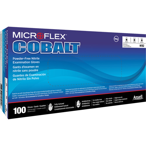 Gants d'examen d'usage multiple Microflex Cobalt N19, T-petit, Nitrile, 3,9 mils, Sans poudre, Bleu, Classe 2 M & M Nord Ouest Inc