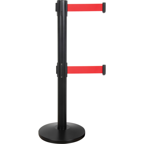Barri&egrave;re pour le contr&ocirc;le des foules &agrave; courroie double, Acier, 35" h, Ruban Rouge, Longueur du ruban 7' M & M Nord Ouest Inc