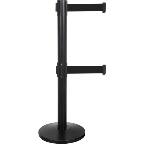 Barri&egrave;re pour le contr&ocirc;le des foules &agrave; courroie double, Acier, 35" h, Ruban Noir, Longueur du ruban 7' M & M Nord Ouest Inc