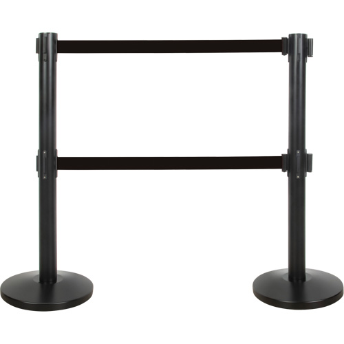 Barri&egrave;re pour le contr&ocirc;le des foules &agrave; courroie double, Acier, 35" h, Ruban Noir, Longueur du ruban 7' M & M Nord Ouest Inc