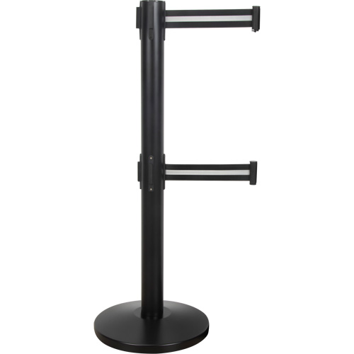 Barri&egrave;re pour le contr&ocirc;le des foules &agrave; courroie double, Acier, 35" h, Ruban Noir/Blanc, Longueur du ruban 7' M & M Nord Ouest Inc