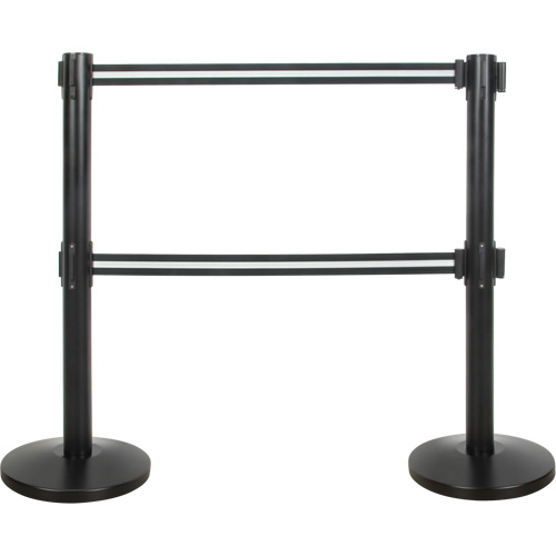 Barri&egrave;re pour le contr&ocirc;le des foules &agrave; courroie double, Acier, 35" h, Ruban Noir/Blanc, Longueur du ruban 7' M & M Nord Ouest Inc