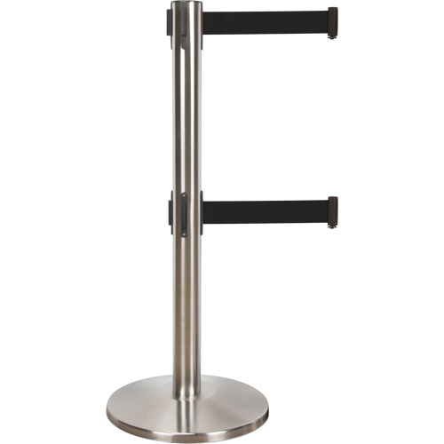 Barri&egrave;re pour le contr&ocirc;le des foules &agrave; courroie double, Acier, 35" h, Ruban Noir, Longueur du ruban 7' M & M Nord Ouest Inc