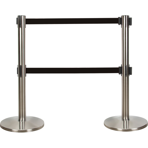 Barri&egrave;re pour le contr&ocirc;le des foules &agrave; courroie double, Acier, 35" h, Ruban Noir, Longueur du ruban 7' M & M Nord Ouest Inc