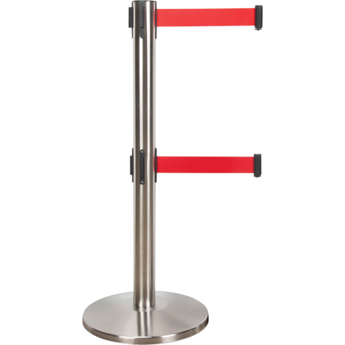 Barri&egrave;re pour le contr&ocirc;le des foules &agrave; courroie double, Acier, 35" h, Ruban Rouge, Longueur du ruban 7' M & M Nord Ouest Inc
