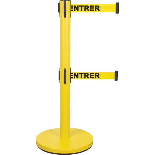 Dual Belt Crowd Control Barrier, Steel, 35" H, Yellow Tape, 7' Tape Length M & M Nord Ouest Inc