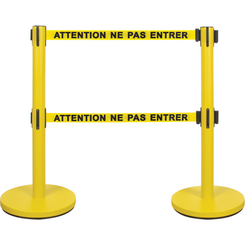 Dual Belt Crowd Control Barrier, Steel, 35" H, Yellow Tape, 7' Tape Length M & M Nord Ouest Inc